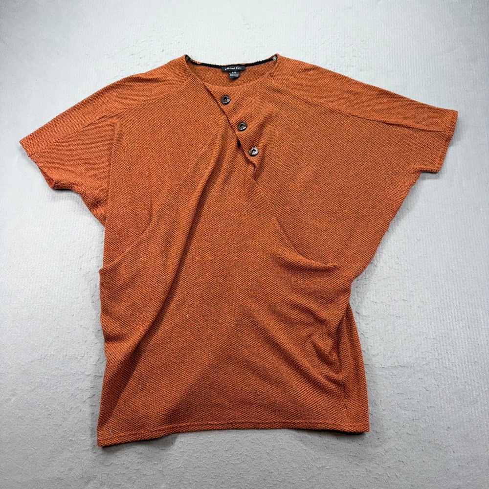 Michael Tyler Knit Top Women Large Orange Asym Button Short Sleeve 17F3212